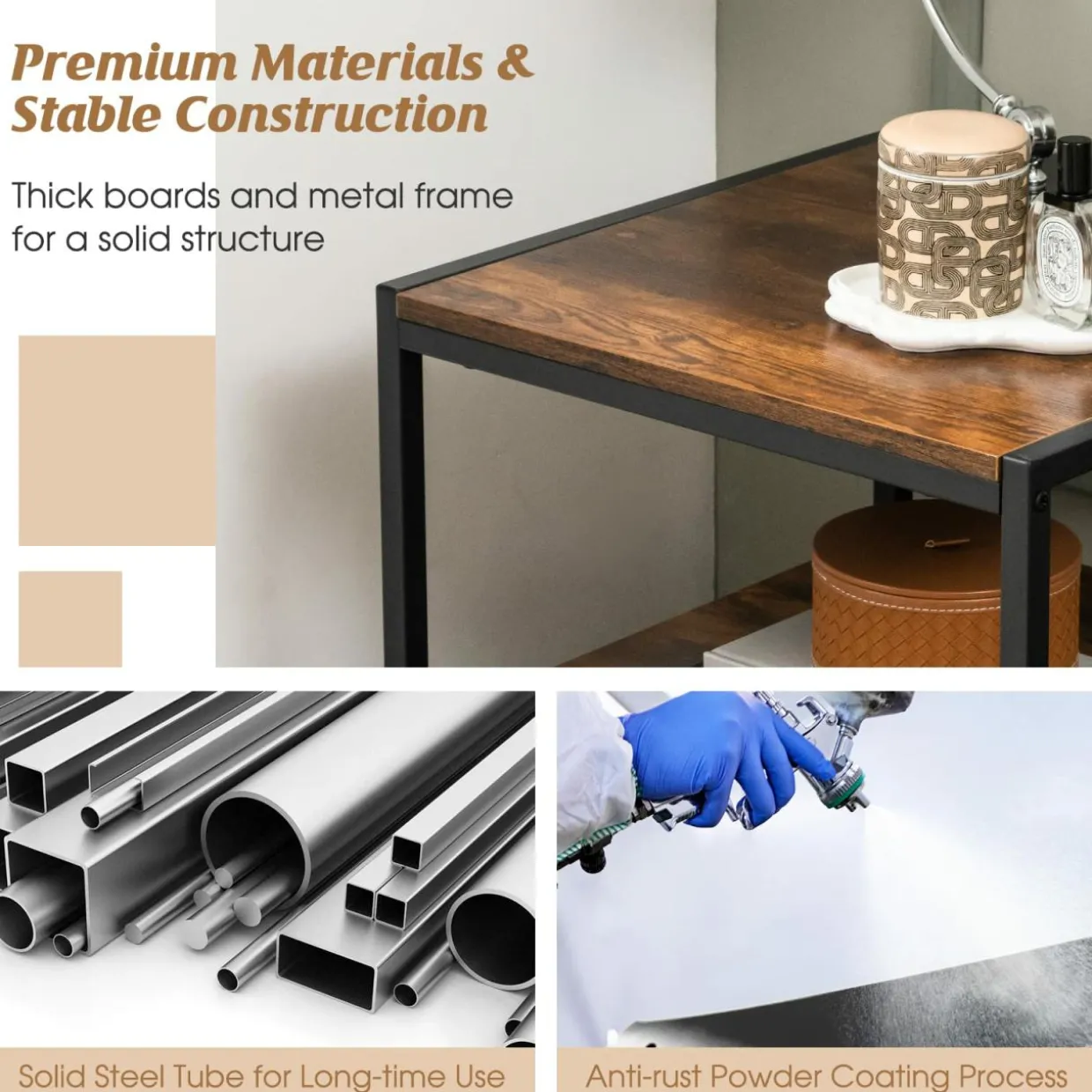 Tangkula Side Table Set of 2, 2 Tier Coffee Table with Mental Frame Wood Top