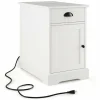 Tangkula Side Table with Charging Station, Modern Nightstand, Narrow End Table