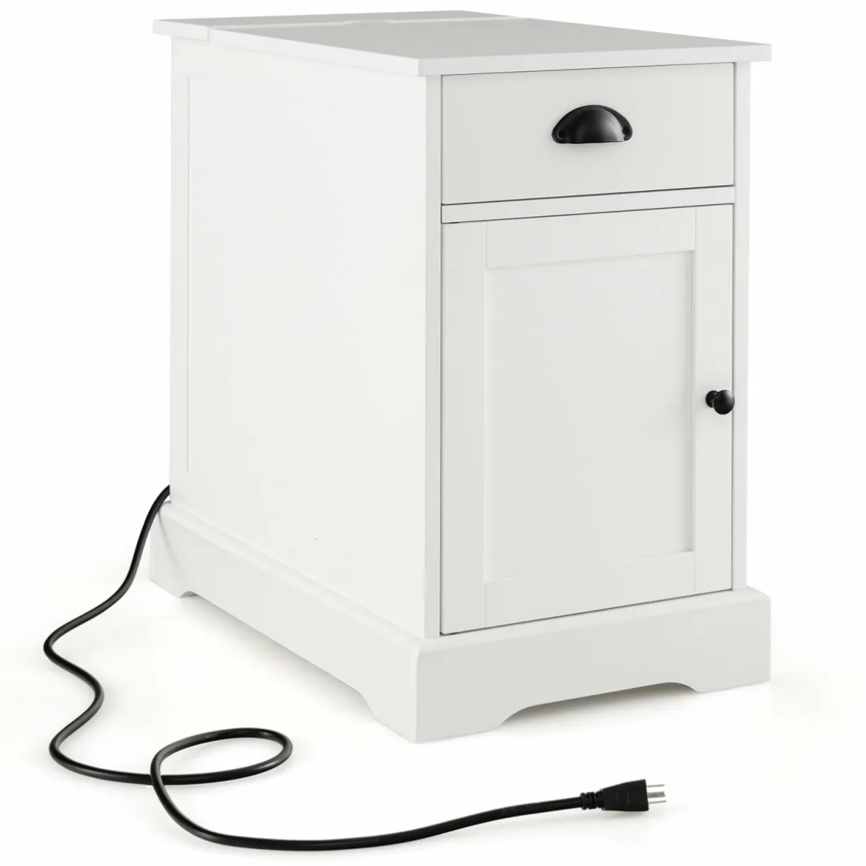 Tangkula Side Table with Charging Station, Modern Nightstand, Narrow End Table