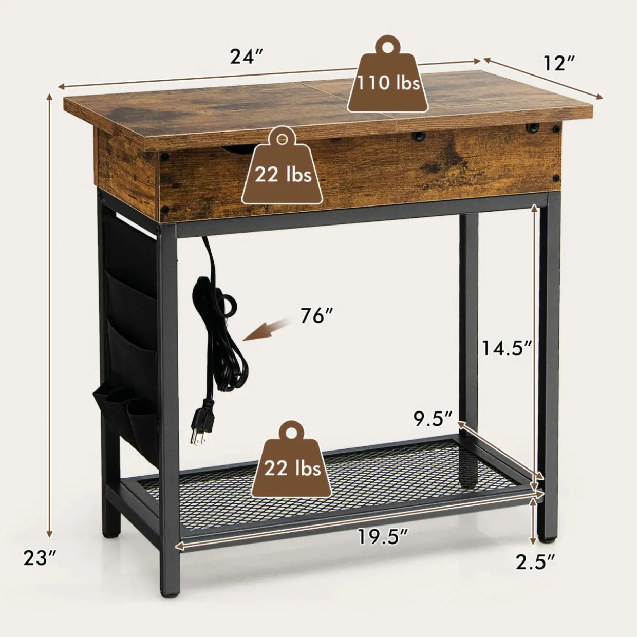 Tangkula Side Table with Charging Station, Flip Top End Table with USB Ports & Outlets