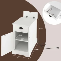 Tangkula Side Table with Charging Station, Modern Nightstand, Narrow End Table