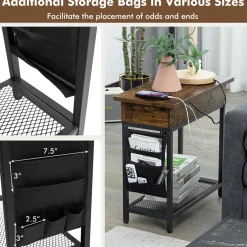 Tangkula Side Table with Charging Station, Flip Top End Table with USB Ports & Outlets