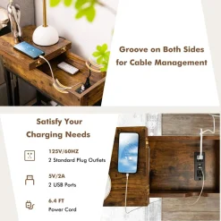 Tangkula Side Table with Charging Station, Flip Top End Table with USB Ports & Outlets