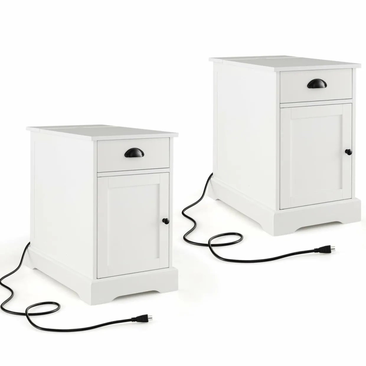 Tangkula Side Table with Charging Station, Modern Nightstand, Narrow End Table