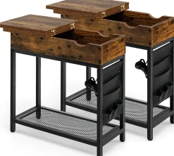 Tangkula Side Table with Charging Station, Flip Top End Table with USB Ports & Outlets