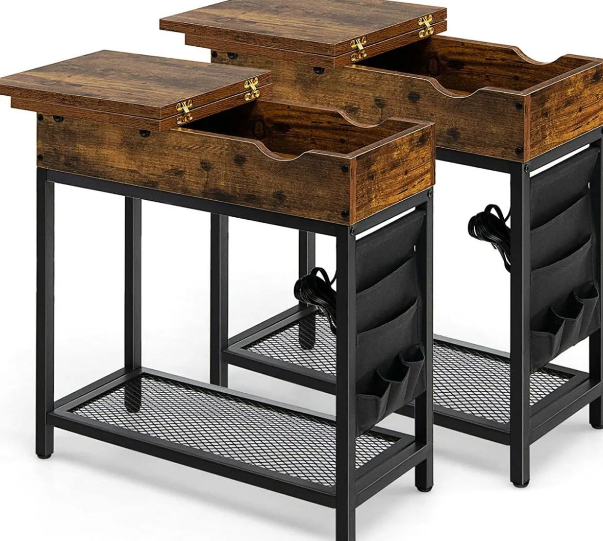 Tangkula Side Table with Charging Station, Flip Top End Table with USB Ports & Outlets