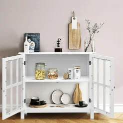 Tangkula Sideboard Buffet Storage Cabinet, Kitchen Storage Cabinet with 2 Glass Doors