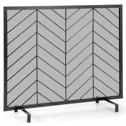 Tangkula Single Panel Fireplace Screen, Wrought Metal Fire Spark Guard