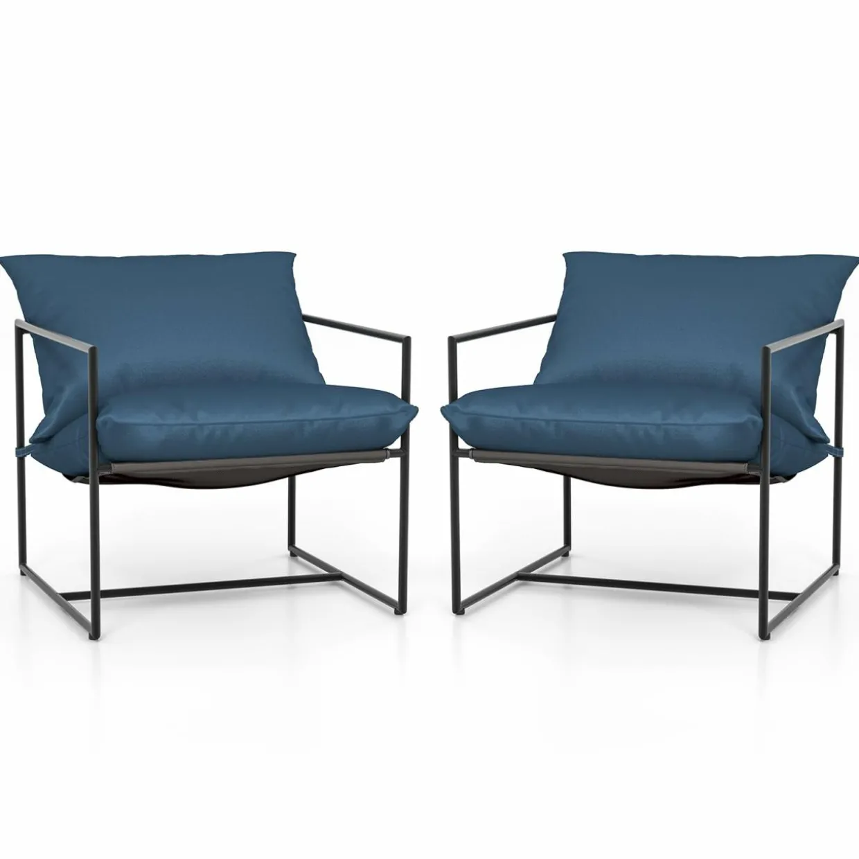 Tangkula Sling Accent Chair, Indoor Outdoor Leisure Chair with Seat & Back Cushions (Navy)