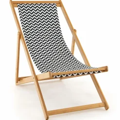 Tangkula Sling Chair Outdoor, Patio Deck Chair with Solid Bamboo Frame & Breathable Canvas Seat