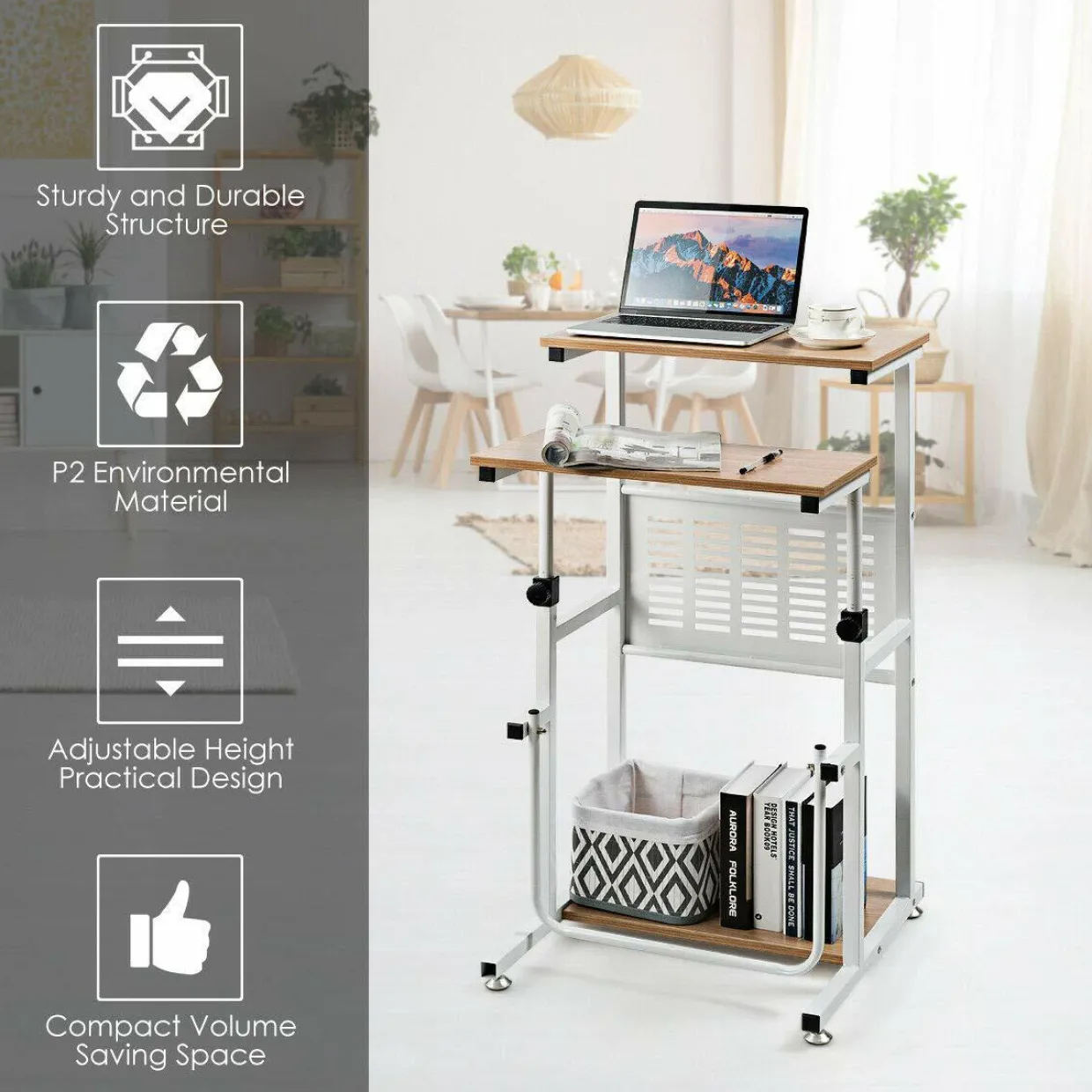 Tangkula Small Standing Desk, Height Adjustable Teacher Podium Stand
