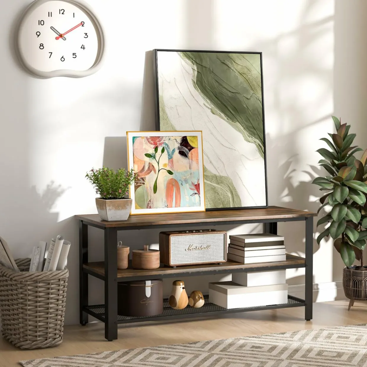 Tangkula Small TV Stand for TVs up to 50 Inch, 3-Tier TV Console Table with Power Outlets, USB Ports