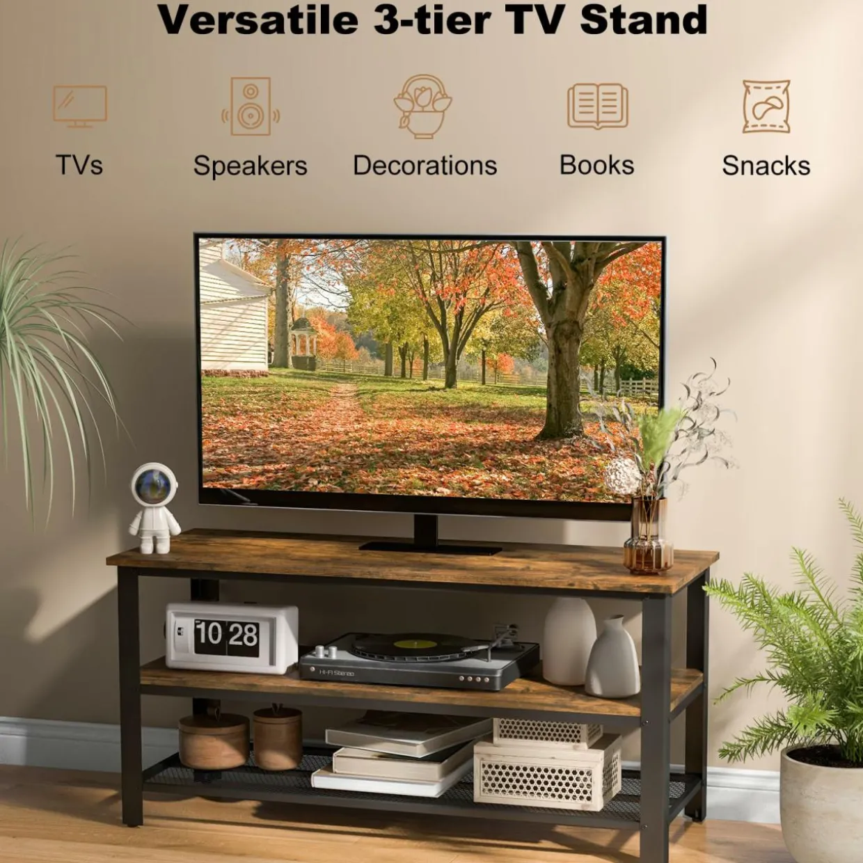 Tangkula Small TV Stand for TVs up to 50 Inch, 3-Tier TV Console Table with Power Outlets, USB Ports