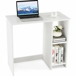 Tangkula Small White Desk with Shelves, Compact Small Desk for Small Space