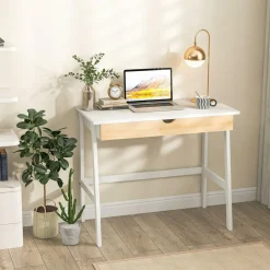 Tangkula Small White Desk with Drawer, Small Space Writing Study Desk