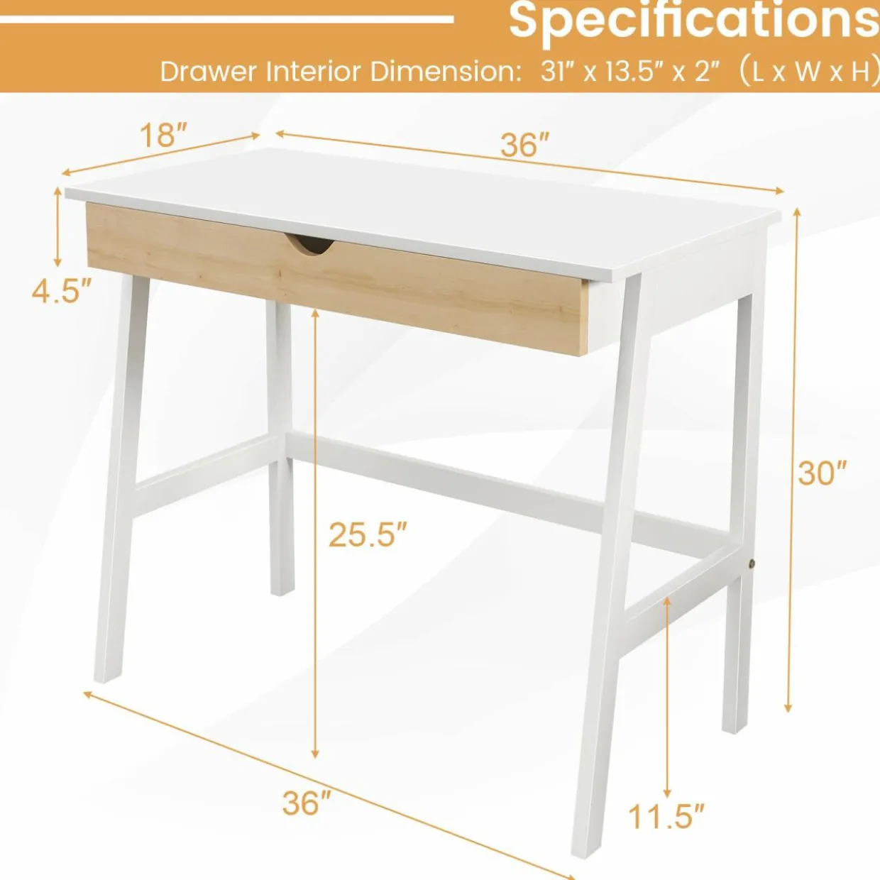 Tangkula Small White Desk with Drawer, Small Space Writing Study Desk