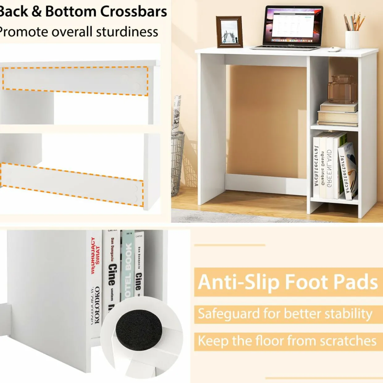 Tangkula Small White Desk with Shelves, Compact Small Desk for Small Space