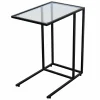 TANGKULA Sofa Side End Table, C Shaped Table Snack Table with Glass Top & Steel Frame