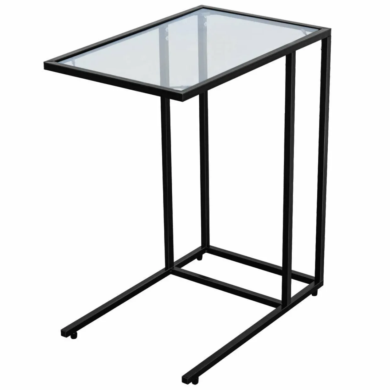 TANGKULA Sofa Side End Table, C Shaped Table Snack Table with Glass Top & Steel Frame