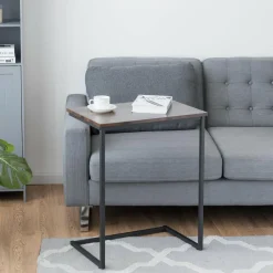 Tangkula Sofa Side End Table, C Table Snack Table Over Bed Table with Metal Frame, Industrial Side Table for Sofa Couch Bed, Living Room