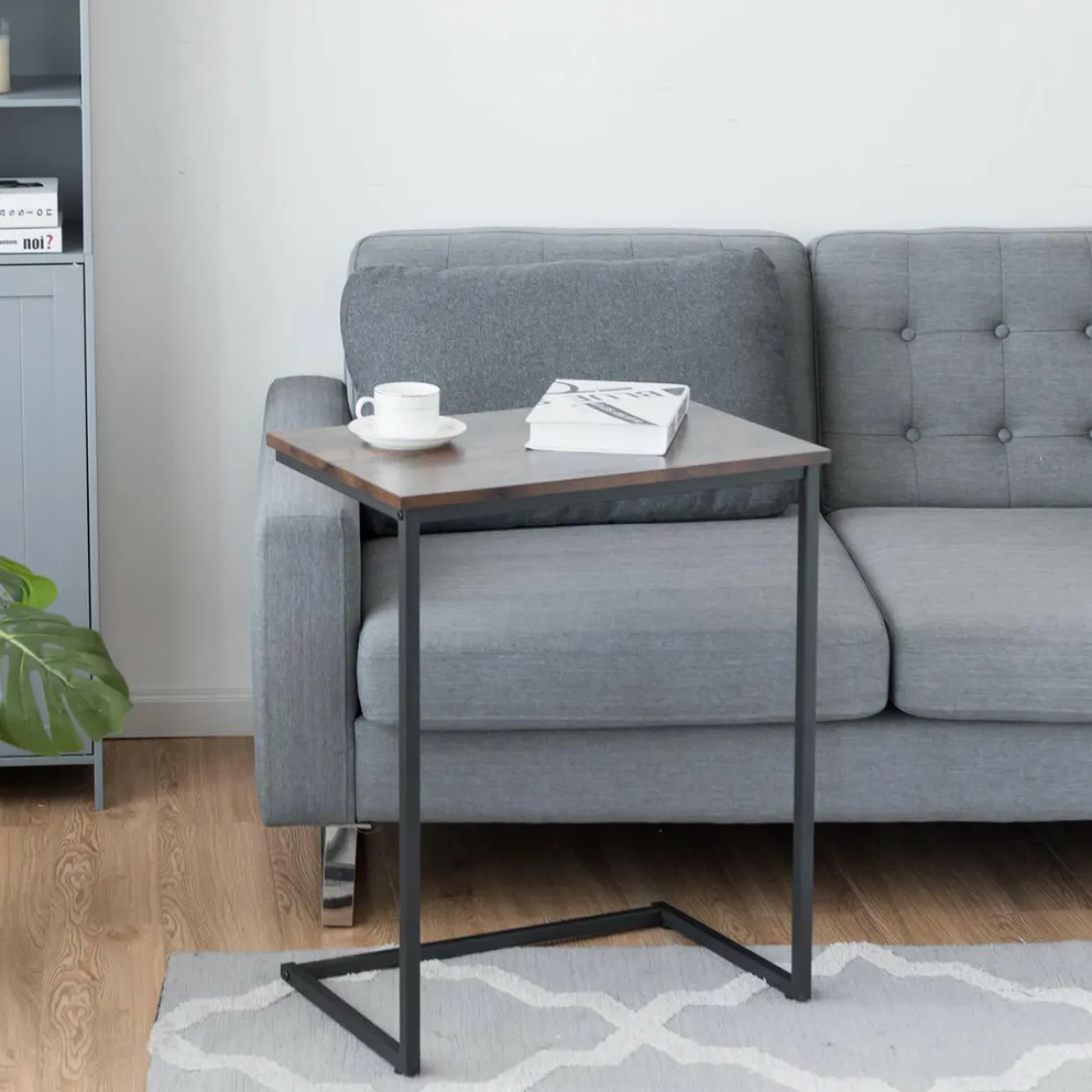 Tangkula Sofa Side End Table, C Table Snack Table Over Bed Table with Metal Frame, Industrial Side Table for Sofa Couch Bed, Living Room