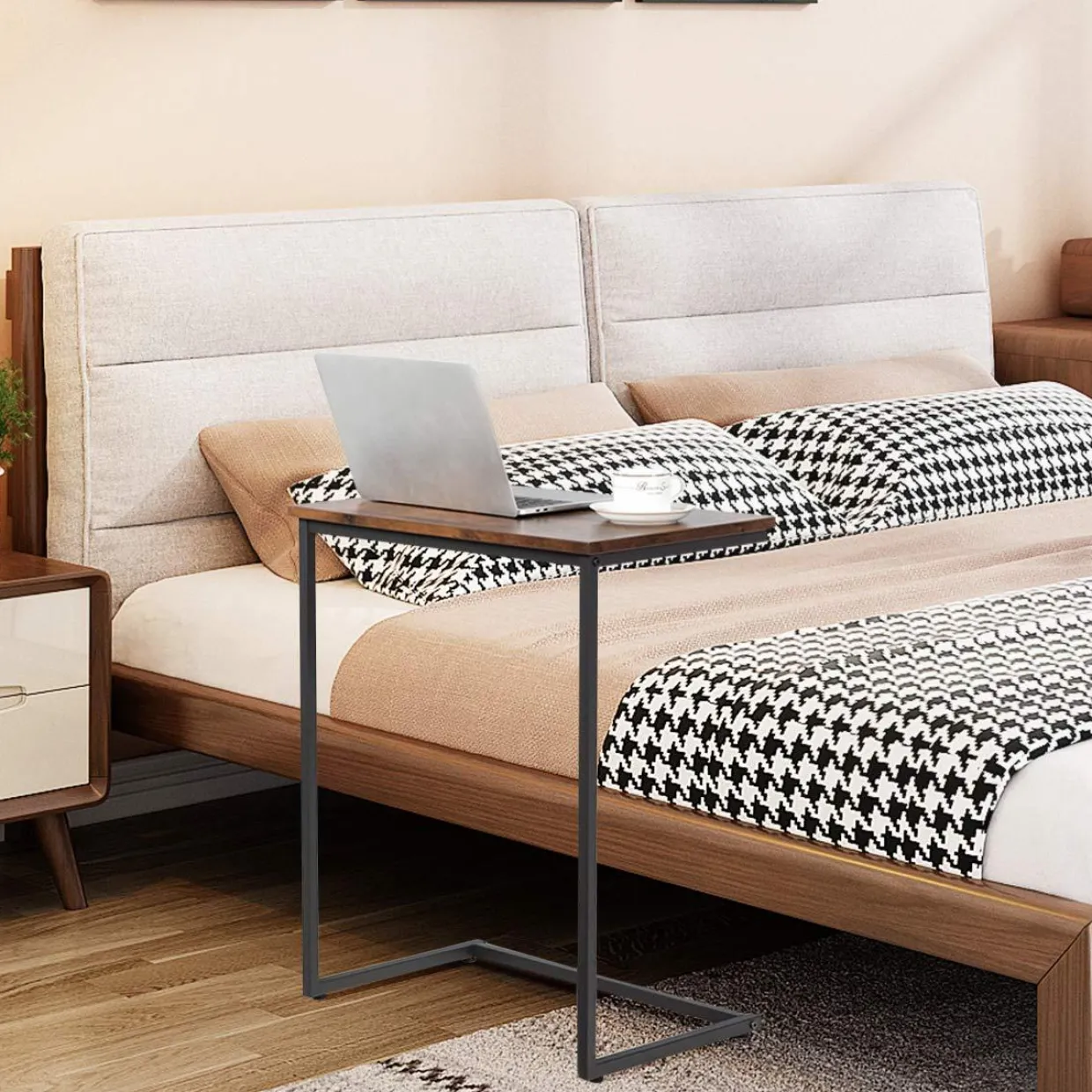 Tangkula Sofa Side End Table, C Table Snack Table Over Bed Table with Metal Frame, Industrial Side Table for Sofa Couch Bed, Living Room