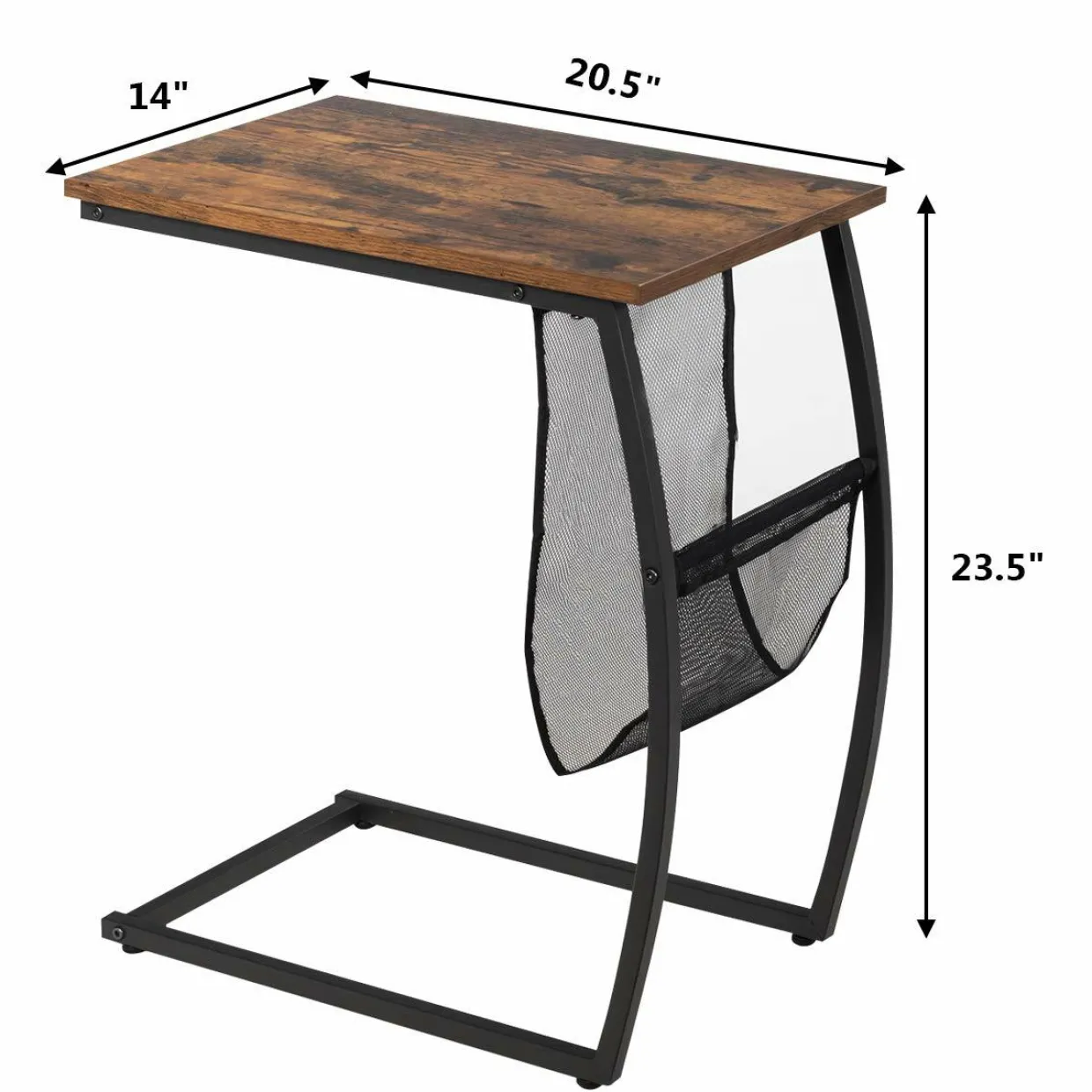 Tangkula Sofa Side End Table, C Table Snack Table with Side Pocket & Metal Frame, Over Bed Table Industrial Side Table for Sofa Couch Bed