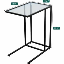 TANGKULA Sofa Side End Table, C Shaped Table Snack Table with Glass Top & Steel Frame