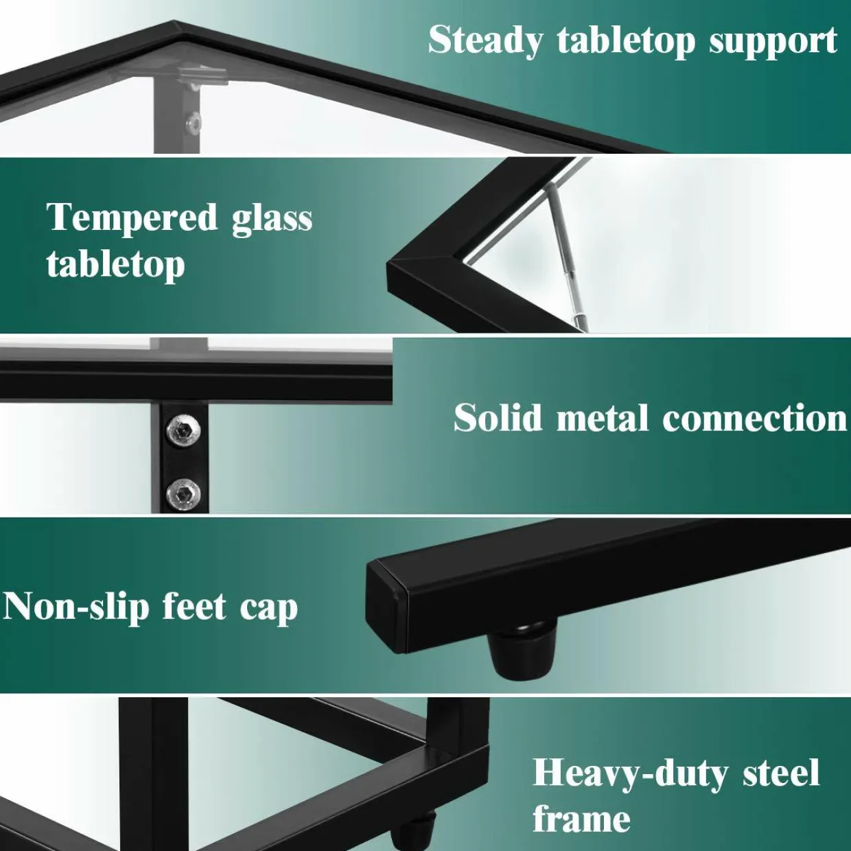TANGKULA Sofa Side End Table, C Shaped Table Snack Table with Glass Top & Steel Frame