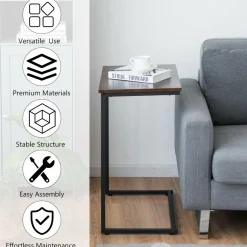 Tangkula Sofa Side End Table, C Table Snack Table Over Bed Table with Metal Frame, Industrial Side Table for Sofa Couch Bed, Living Room