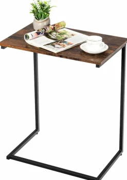 Tangkula Sofa Side End Table, C Table Snack Table Over Bed Table with Metal Frame, Industrial Side Table for Sofa Couch Bed, Living Room