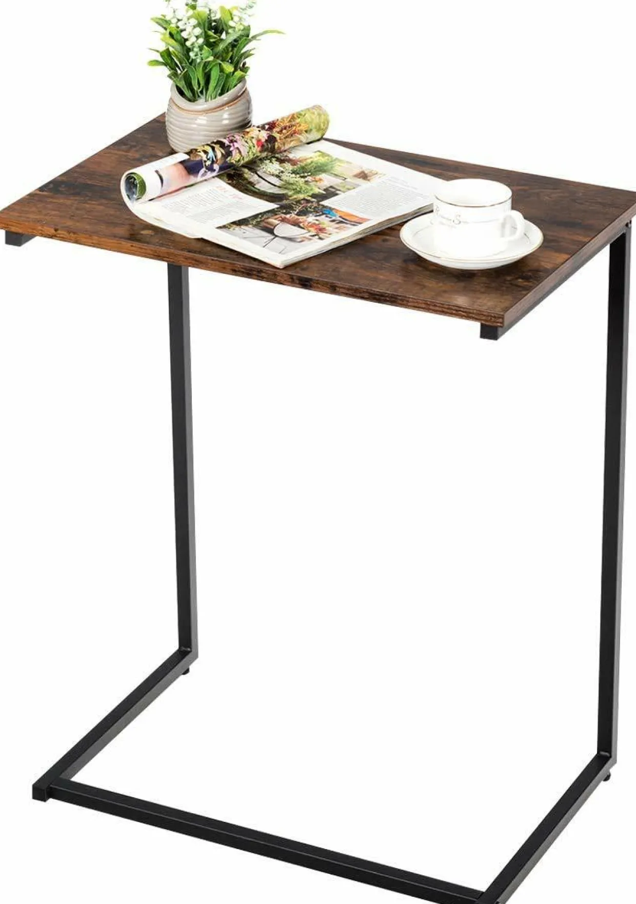 Tangkula Sofa Side End Table, C Table Snack Table Over Bed Table with Metal Frame, Industrial Side Table for Sofa Couch Bed, Living Room