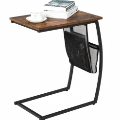 Tangkula Sofa Side End Table, C Table Snack Table with Side Pocket & Metal Frame, Over Bed Table Industrial Side Table for Sofa Couch Bed