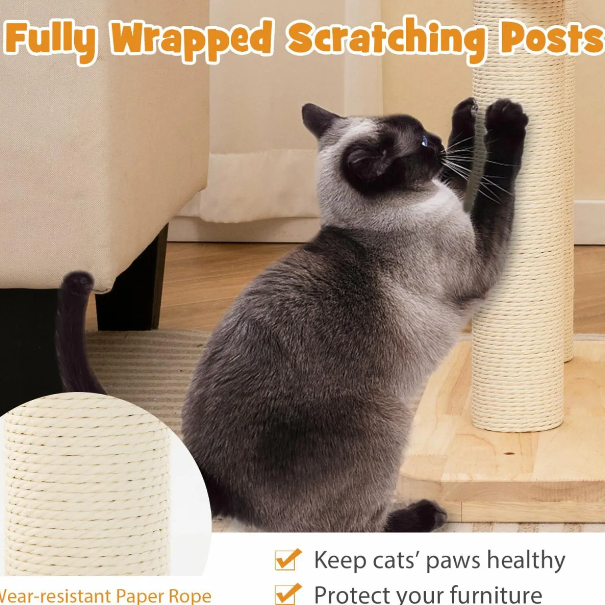 Tangkula Solid Wood Cat Tree, 4-in-1 Building Block Large Cat Tower with Space Capsule Nest, Sisal Scratching Posts