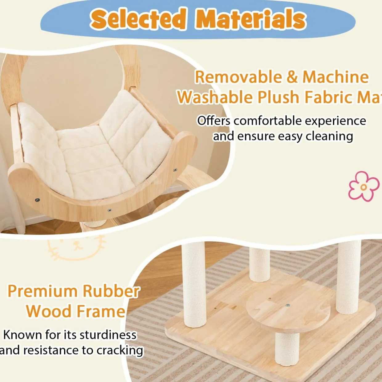 Tangkula Solid Wood Cat Tree, 4-in-1 Building Block Large Cat Tower with Space Capsule Nest, Sisal Scratching Posts