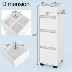 Tangkula Square Bathroom Floor Cabinet, Freestanding Storage Cabinet with 3 Drawerss, 12 x 12 x 35.5 Inch (White, 35.5