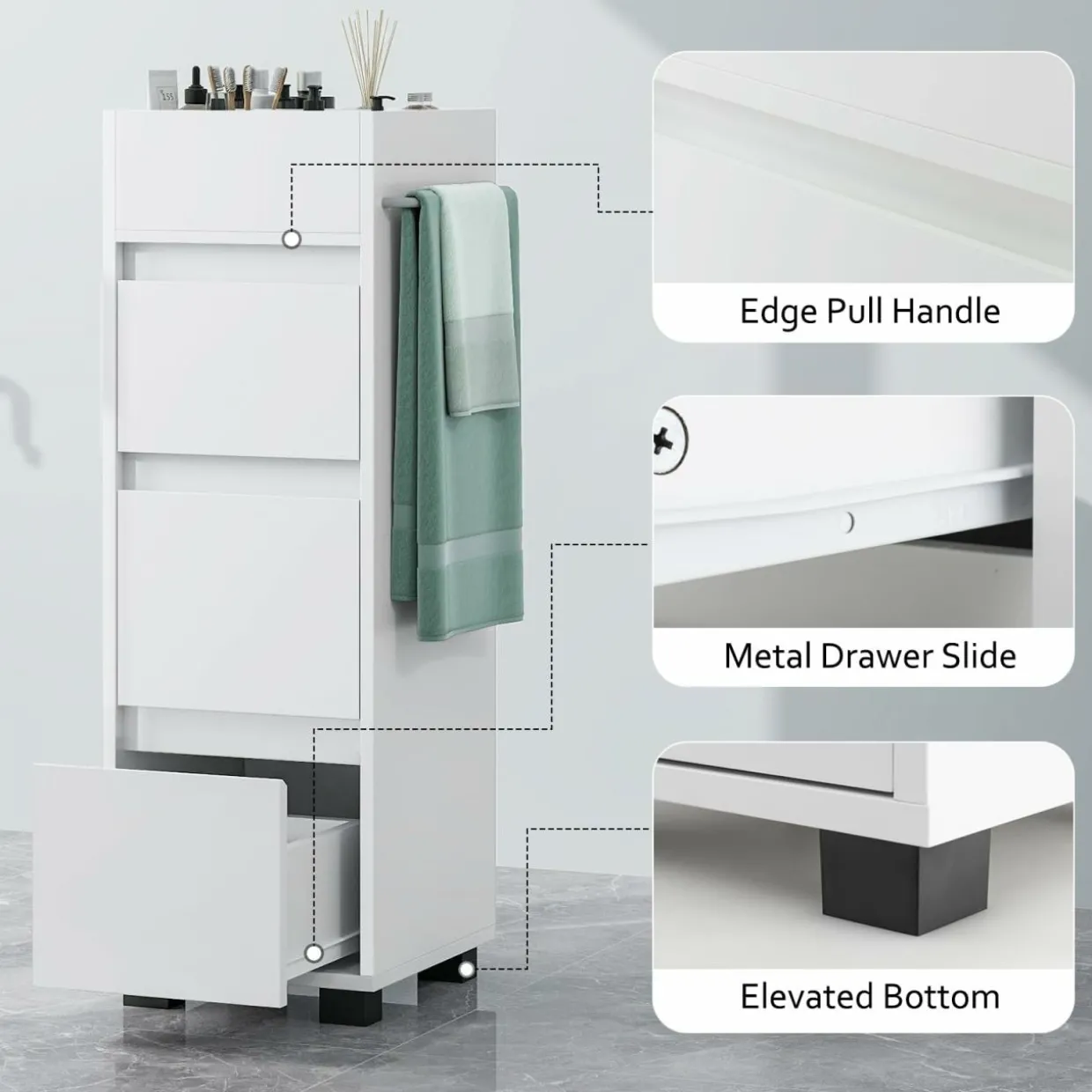 Tangkula Square Bathroom Floor Cabinet, Freestanding Storage Cabinet with 3 Drawerss, 12 x 12 x 35.5 Inch (White, 35.5" H)