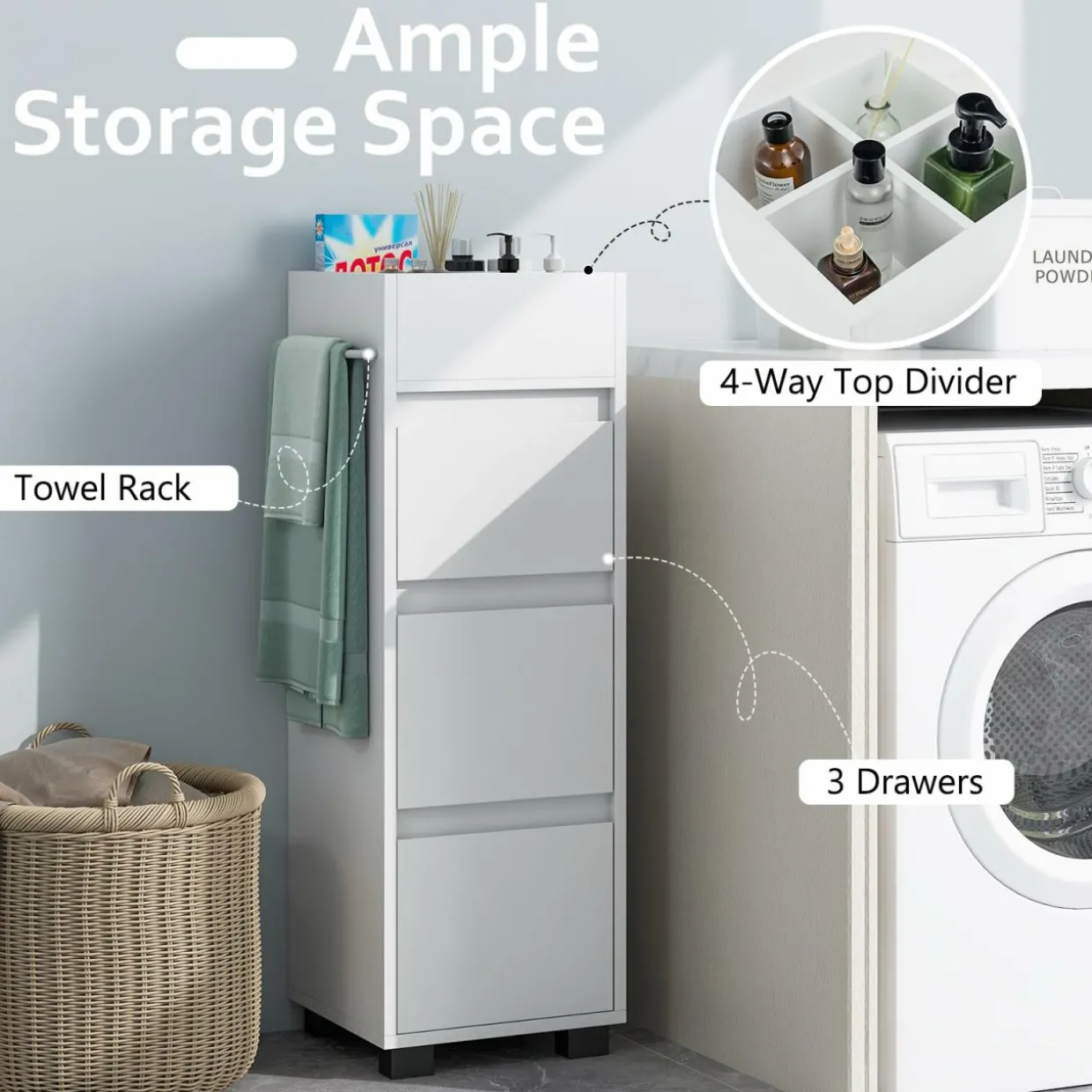 Tangkula Square Bathroom Floor Cabinet, Freestanding Storage Cabinet with 3 Drawerss, 12 x 12 x 35.5 Inch (White, 35.5" H)