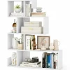 Tangkula S-Shaped Bookshelf, 5-Tier Modern Geometric Stepped Bookcase with Anti-Tipping Kits