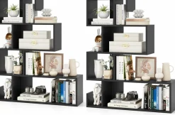 Tangkula S-Shaped Bookshelf, 5-Tier Modern Geometric Stepped Bookcase with Anti-Tipping Kits