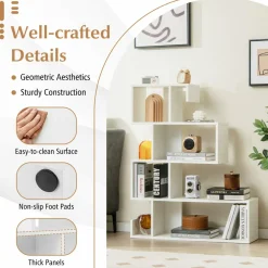 Tangkula S-Shaped Bookshelf, 5-Tier Modern Geometric Stepped Bookcase with Anti-Tipping Kits