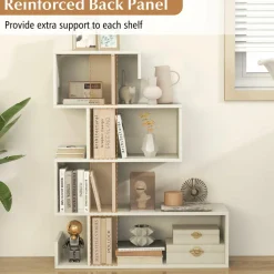Tangkula S-Shaped Bookshelf, 5-Tier Modern Geometric Stepped Bookcase with Anti-Tipping Kits