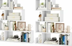 Tangkula S-Shaped Bookshelf, 5-Tier Modern Geometric Stepped Bookcase with Anti-Tipping Kits