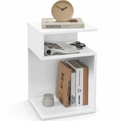 Tangkula S-Shaped Side Table, 3 Tier Wood End Table with Open Storage Shelves