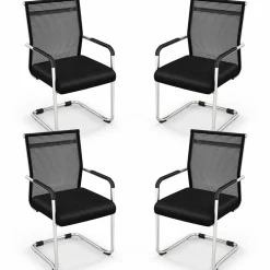 Tangkula Stackable Conference Chairs Set of 4/8/12, Mid Back Office Guest Chairs with Mesh Fabric & Sled Base