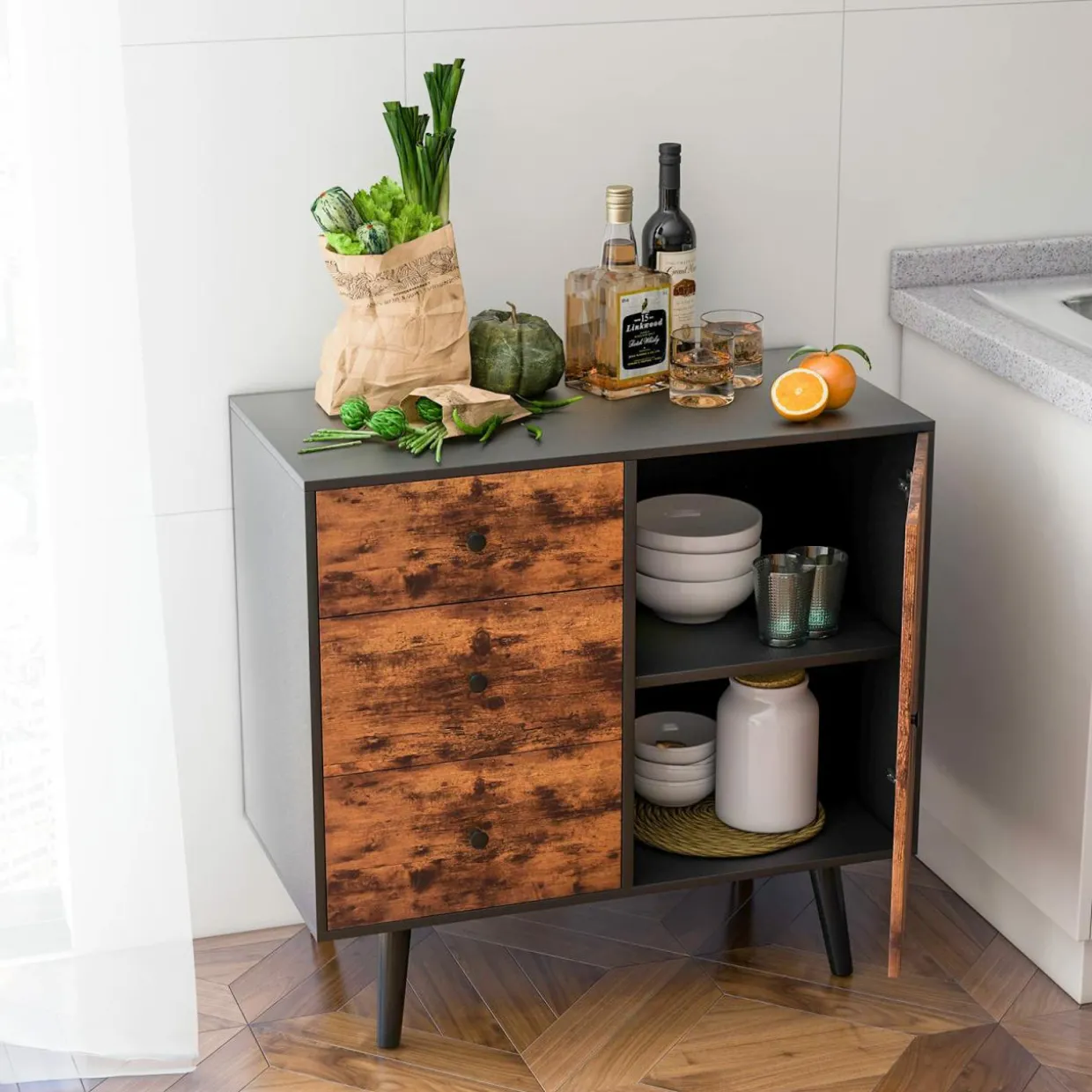 Tangkula Storage Cabinet with 3 Drawers and Door Cabinet
