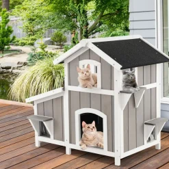 Tangkula 2-Story Outdoor Cat House with Removable Floor