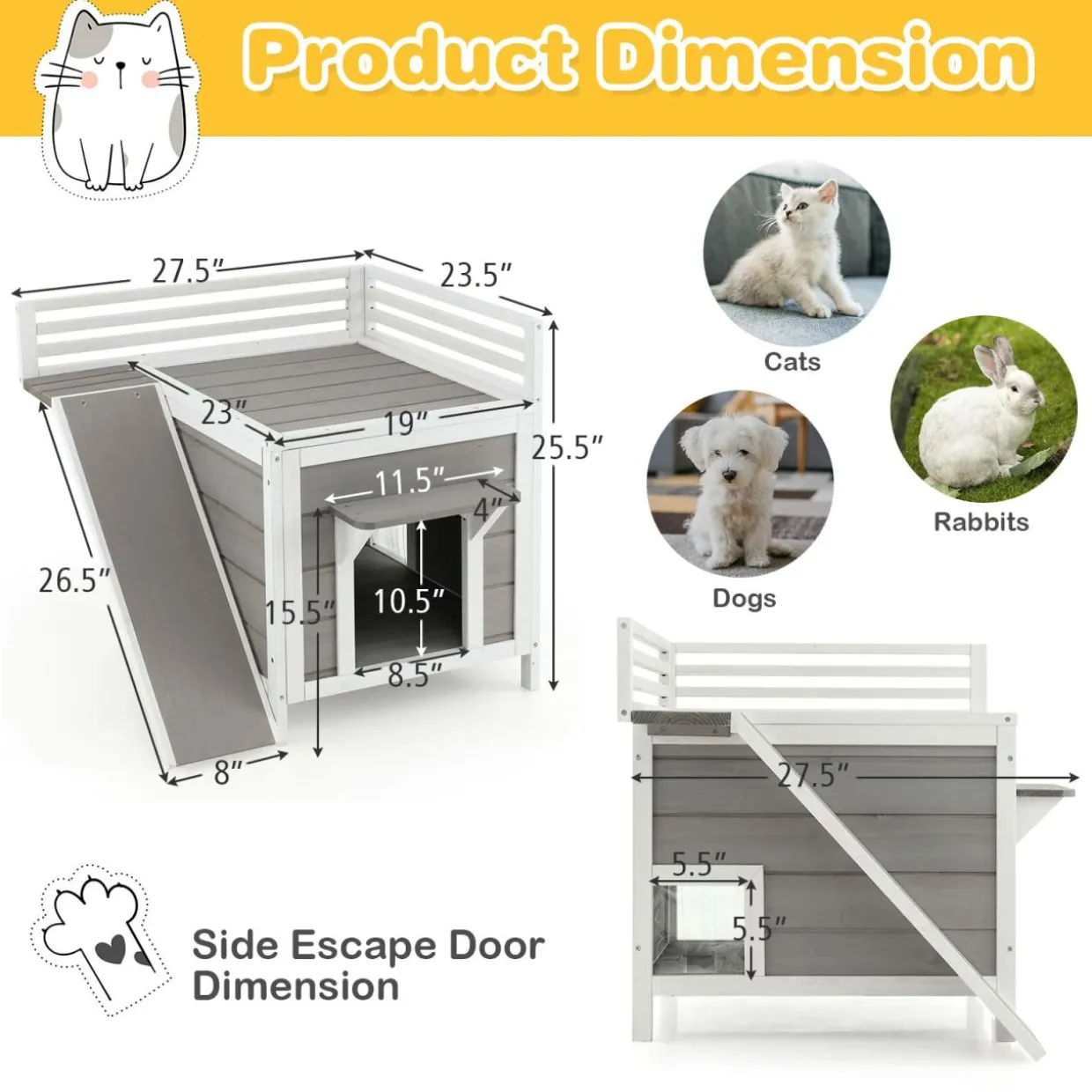 Tangkula 2-Story Outdoor Cat House, Feral Kitty Houses with Escape Doors