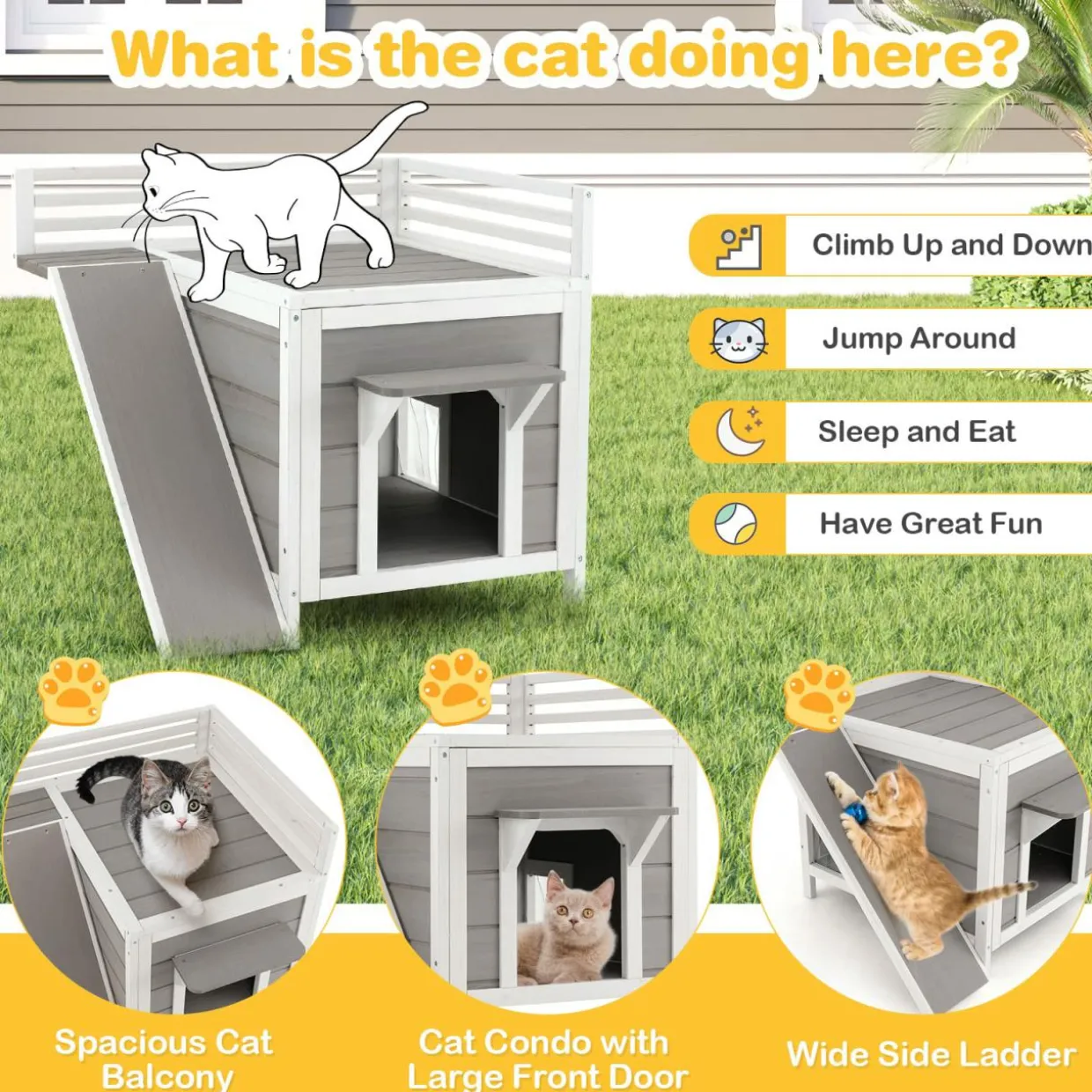 Tangkula 2-Story Outdoor Cat House, Feral Kitty Houses with Escape Doors