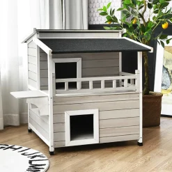 Tangkula 2-Story Outside Cat Shelter Condo Enclosure with Escape Door